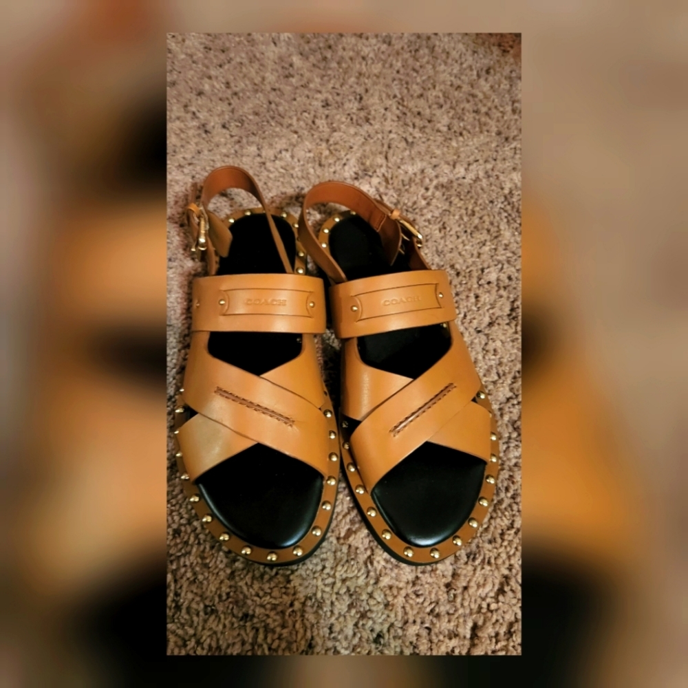 Women's Coach Gemma Leather Flat Sandals